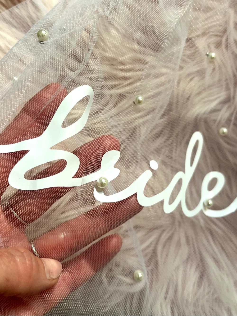 Bride-to-Be Pearl Embellished White Bridal Veil